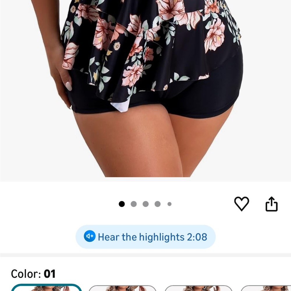 Floral Ruffle Black Swim Dress - Picture 2 of 11
